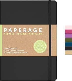 PAPERAGE Recycled Blank Journal Notebook, (Black), 160 Pages, Medium 5.6 in x 8 in - 100 GSM Thick Paper – Hardcover Journaling Notebook for Work, School, Note Taking or Sketching