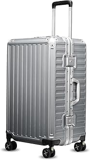 LUGGEX Zipperless Luggage with Spinner Wheels, Polycarbonate Aluminum Hard Shell Suitcase, Trunk Medium 26 Inch, Silver Gray