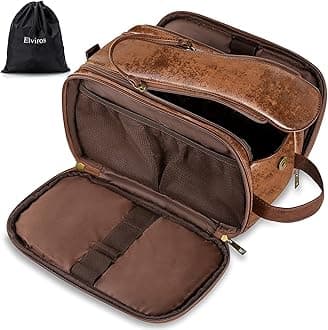 Elviros Toiletry Bag for Men, Large Travel Shaving Dopp Kit Water-resistant Bathroom Toiletries Organizer PU Leather Cosmetic Bags