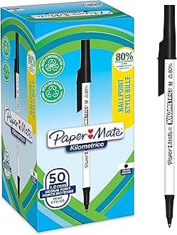 Kilometrico Ballpoint Pens | Long Writing with Medium Point (1.0mm) | Black Ink | 80% Recycled Plastic | 50 Count