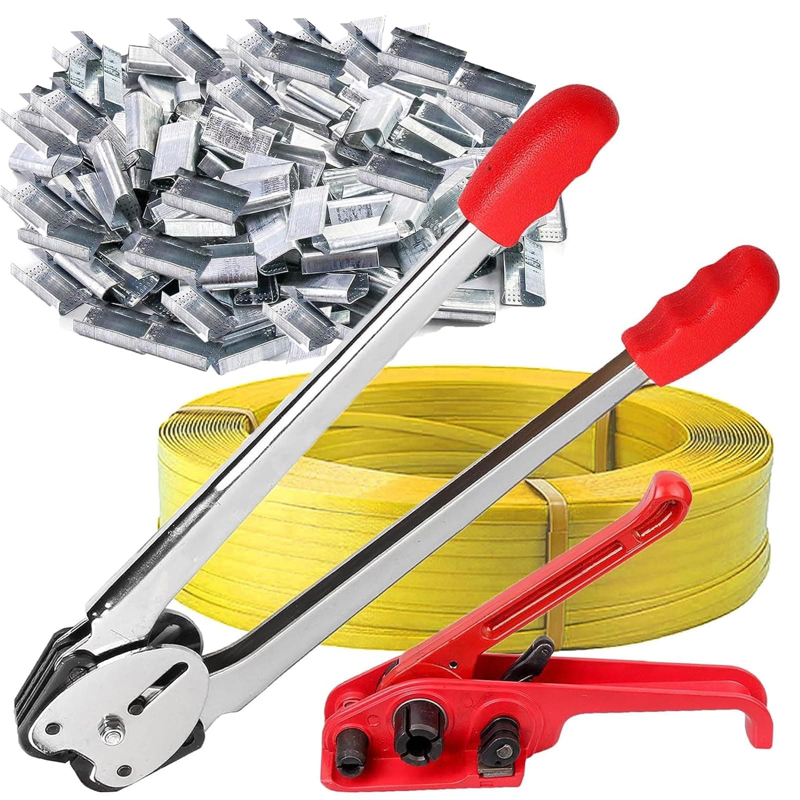 Pallet Strapping Kit for Packing,Poly Strapping Kit, Manual Tensioning Tool and Sealer for Polyester and Polyproplyn Straps (1/2"- 3/4" Width)