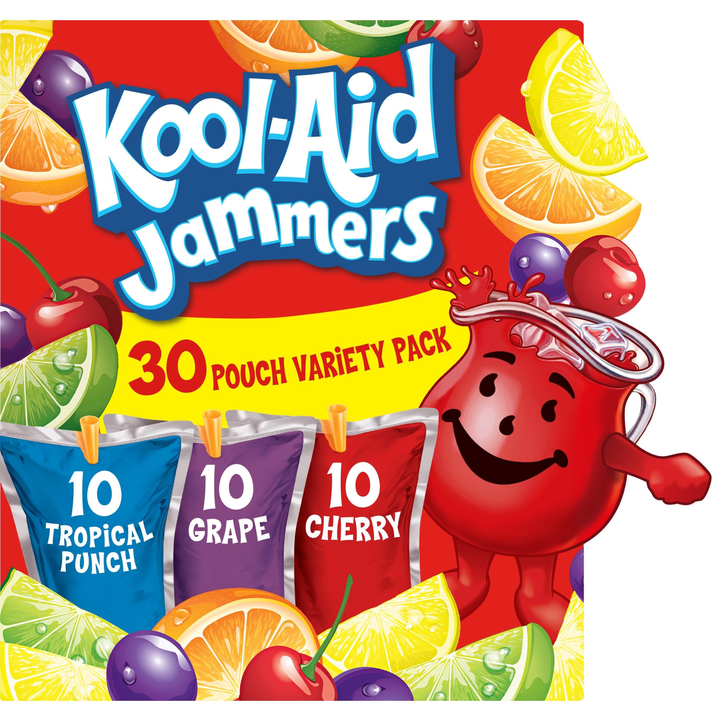 Jammers Tropical Punch, Grape & Cherry Flavored 0% Juice Drink Variety Pack, 30 ct Box, 6 fl oz Pouches