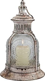 Stonebriar 10" Antique White Metal Votive Candle Lantern with Handle