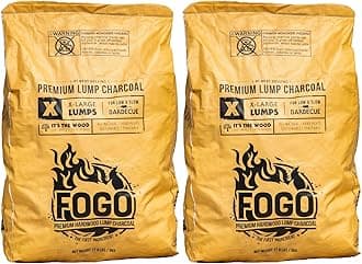 FOGO Premium Hardwood Lump Charcoal, Natural, Large Sized Lump Charcoal for Grilling and Smoking, Restaurant Quality, 17.6 Pound Bag, 2-Pack