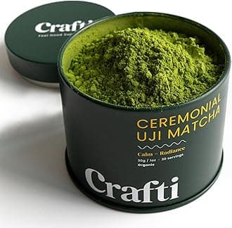 Crafti Ceremonial Grade Matcha Powder (Organic) - Unsweetened Authentic Japanese Daily Matcha Green Tea Powder from Uji, Kyoto for Barista-Grade Lattes (30g / 1.06oz)