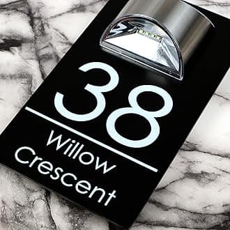 K Smart Sign | Exalted LED F2728 | House Numbers Plaques With Solar Light House Signs Door Number For Wall With Light Name Plaques For Outside (Matt Black & Modern Font)