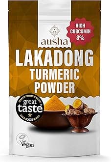 Ausha Lakadong Turmeric Root Powder 500g - 8-9% Curcumin Double Strength - 1* GREAT TASTE AWARD 2025 - Use in Cooking, Turmeric Shot, Latte Powder, Tea, Smoothies