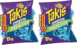 Blue Heat 17 oz Fiesta Size Bag, Hot Chili Pepper Flavored Extreme Spicy Rolled Tortilla Chips (Pack of 2)