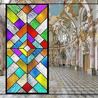 Stained Glass Church Style Decorative Privacy Window Film Static Cling No Adhesive Heat Control Glass Sticker for Home Office W19.7 x H72.8(50x185cm)