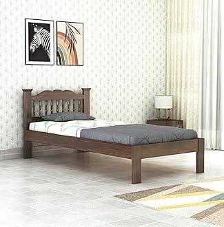 Wooden Arch Single Bed Without Storage | Cot Palang | Space Saving Bed for Bedroom | Solid Sheesham Wood, Walnut Finish, Mattress Size: 78x36 Inch