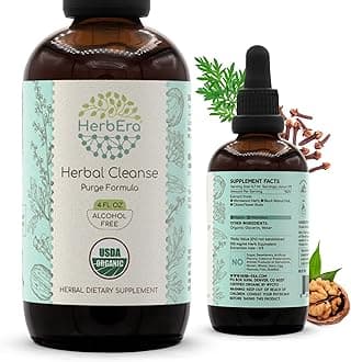 HerbEra Herbal Cleanse Organic Alcohol-Free Tincture | Detox and Cleanse Formula, Extract Supplement | Organic Wormwood Herb, Black Walnut Hull, Cloves Flower Buds | Purge Extract (4 fl oz)