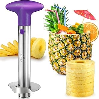 Stainless Steel Pineapple Corer & Slicer + Eye Removal Tool – Heavy Duty Pineapple Cutter with Reinforced Blade – Effortless Pineapple Core Remover & Slicer - Purple