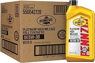 Pennzoil Platinum High Mileage Full Synthetic 5W-30 Motor Oil, 1 Quart (6 Pack)