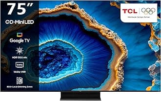 TCL 75 Inch 4K QD-Mini LED HDR Smart Google TV Game Master 2.0 Dolby Vision IQ-Atmos HDR 1300 nits peak IMAX Enhanced 144HZ VRR 75C755- (2023 Model), Black
