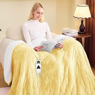greenoak Heated Blanket Electric Twin 62"X84", Heating Blankets with 10 Levels 8 Hours Auto-Off, Soft Flannel Sherpa Fluffy House Warming Gifts for Grandma Seniors Mom,Cream Yellow
