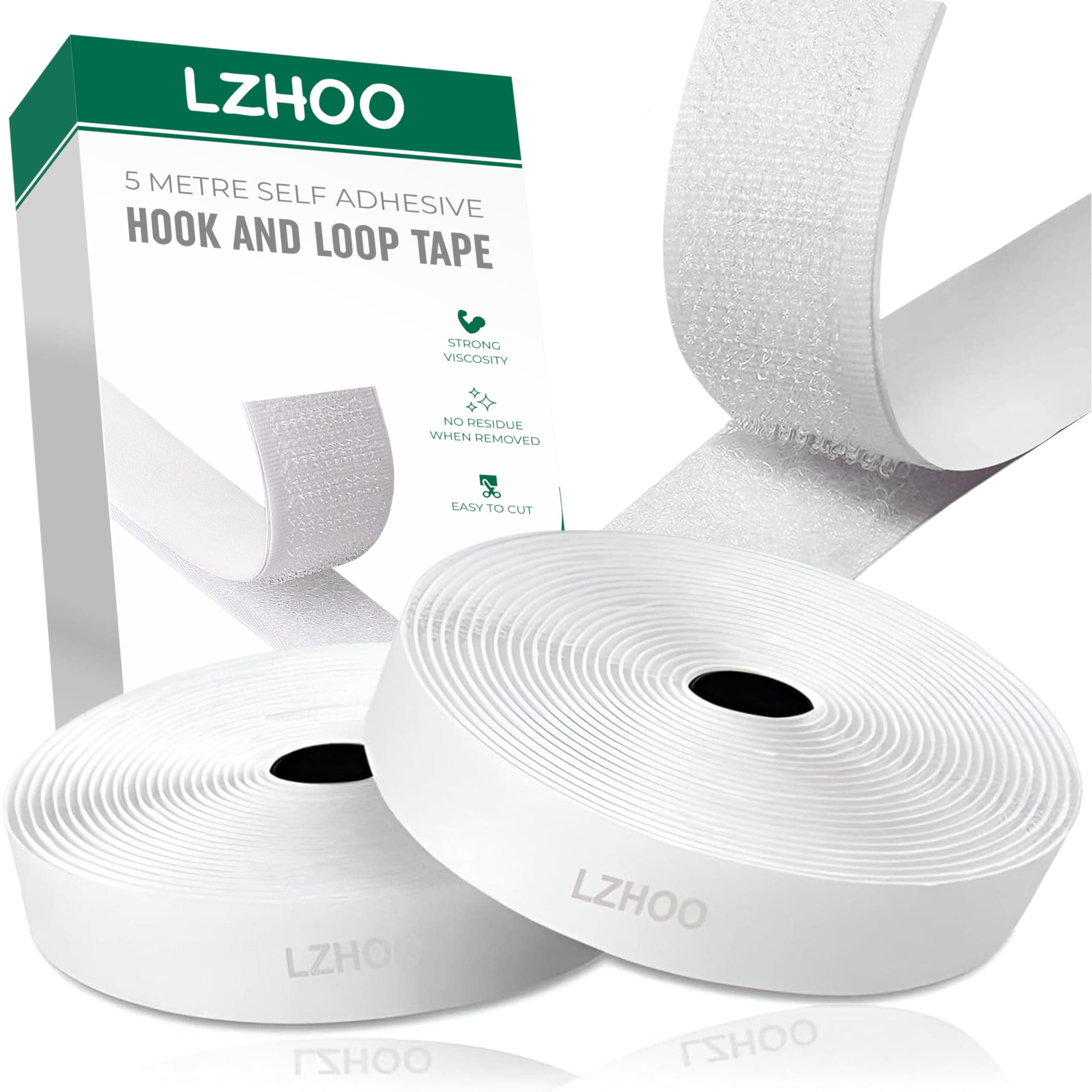 Double Sided Hook and Loop Tape | 16.4FT X 2CM | Strong Double Sided Adhesive Tape Heavy Duty, for Home and Office Use, Versatile Mounting Solution (White)