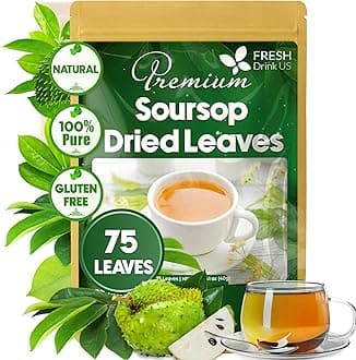 FreshDrinkUS, 75+ Premium Soursop Graviola Dried Leaves Tea, Natural Whole Leaves, Wildcrafted, Hoja De Guanabana, Soursop/Guanabana/Graviola Tea, No Sugar/Gluten/Caffeine/Non GMO, Vegan