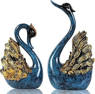 2pcs Swan Statues Couple's Home Decorations for Living Room Decor and Accessories, Sculptures Home Decor for Coffee Table, Book Shelf Decor Accents (Blue)