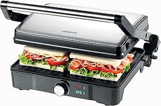 Grill 2000W Contact Health Grill Panini Press with Variable Temperature, 3 Grill Positions for Panini, Burger, Sandwich, Pizza, Steak, Chicken, Fish, Vegetables HGM31.000SI Black/Silver