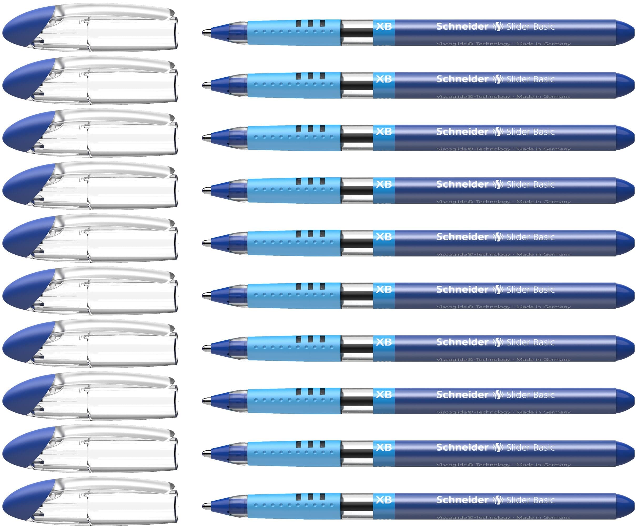 Slider Basic XB (Extra Broad) Ballpoint Pen, 1.4 mm, Transparent Barrel, Blue Ink, Box of 10 Pens (151203)
