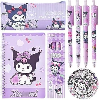 Koiswim Cute School Supplies Set - Gel Pens Diary Notebook 50 Stickers Pencil Cse Kawaii Stationery Set Back to School Gift Purple