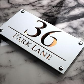 K SMART SIGN | LUXE H3 F32 | House Numbers Plaques House Numbers Door Laser Signs Number Name Personalised Plaques For Outside 3D Laser Cut acrylic Mirrored Marble (Matt White & Copper Mirror)