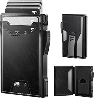 Wallet for Men: Rfid Blocking Wallet 9-13 Card Capacity with Money Clip Slim Leather Front Pocket Smart Pop Up Card Case Bifold Minimalist Wallet with Gift Box - Atlanta Black