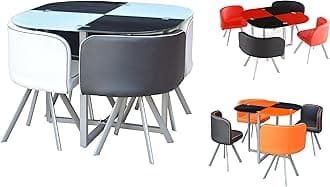 KOSY KOALA GLASS DINING TABLE with 4 FAUX LEATHER CHAIRS,SPACE SAVER (BLACK/RED)