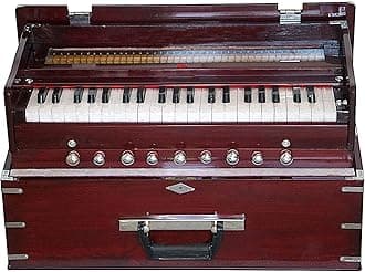 Makan Harmonium, Bass & Male Reed Folding, 3 1/2 Octaves, 9 Stops, Rosewood Color, Coupler, Double Reed, Professional Indian Musical Instrument, Hand Pumped