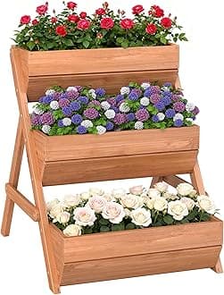 Outsunny 3 Tier 66L Raised Garden Bed Wooden Elevated Planter Box Kit for Flower, Vegetable, Herb, 65 x 75 x 76cm, Brown