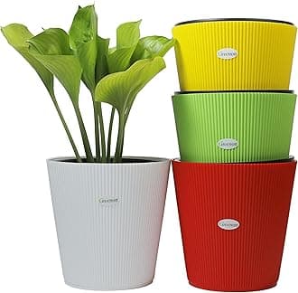 GREENON® 10 Inch Self Watering Plant Pot Set of 4 (8 Pots) | Multi Colour Outer & Black Inner Planters | Heavy Duty Virgin Plastic | UV Treated Gamla | Ideal for Indoor, Balcony & Home Garden