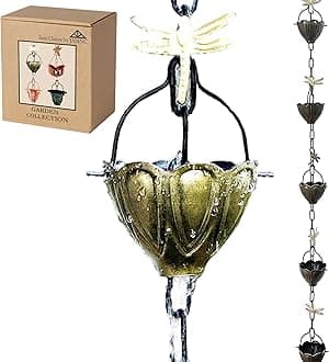 8.5 ft Dragonfly Cups Antique Treated Aluminum, to Replace Roof Gutter Downspout, with Installation Kit, Rainwater Catcher/Water Diverter, JAS8004AB