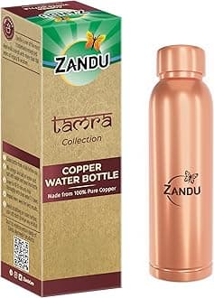 Zandu Copper Bottle (950ml): 100% Pure BPA-Free Water Bottle | Copper-Infused Water | Leak Proof | Office Use | Boosts Immunity | Supports Digestive & Liver Health | Ayurveda Inspired