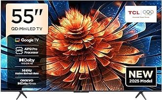TCL 55Q6C Television 55 Inch Smart TV 4K QD-Mini LED Colorful Quantum Crystal HDR 10+ Gaming Google TV, 144Hz Native Refresh Rate, ONKYO 2.1 Hi-Fi, Dolby Atmos, AI Mode, Game Master (2025 Model)
