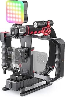 Zeadio All-in-One Smartphone Camera Stabilizer Kit, Portable Handheld Video Rig with RGB Video Light and Microphone, Fits for All Camcorder, Camera, DSLR and All iPhone and Android Smartphones