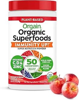 Immune Support, Organic Superfoods + Immunity Up! Powder, Vegan, Includes Zinc, Apple Cider Vinegar, Vitamin C, D, 1b Probiotics, and Ashwagandha, NonGMO, Plant Based, 9.9 oz, Honeycrisp Apple