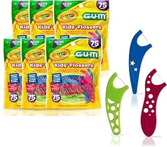 GUM Crayola Kids Flossers with Fluoride - Designed for Little Hands - Fun Grape Flavor - Easy to Use Kids Floss Picks for Children Ages 3+, 75 ct (6pk)