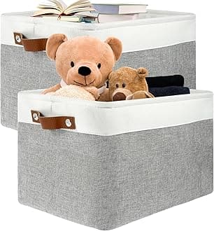 HomeCloud Foldable Cloth Basket for Storage with Metal Frame and Handles, Clothes Organizer for Wardrobe, Clothing Storage Solutions,Shelves (Large-36x26x18,Small-32x22x16)