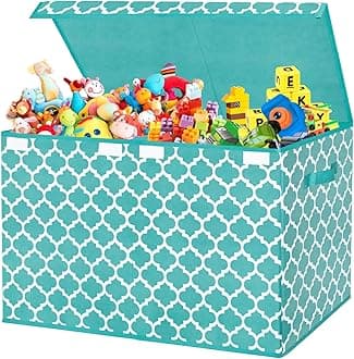 homyfort Toy Chest Box for Girls with Divider, Flip-Top Lid, Kids Large Toy Storage Collapsible Bins Container for Nursery, Playroom, Closet, Home Organization, 24.5"x13" x16" (Blue)