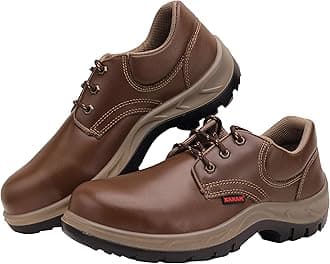 FS61 Brown Leather Safety Shoes for Men | Double Density with Steel Toe | Antistatic, Antislip, Oil & Heat Resistant