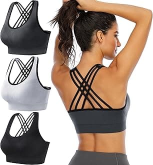 Ewedoos Women's Sports Bras Padded Sports Bra Supportive Strappy Criss Cross Yoga Bra Workout Athletic Bras 3 Pack