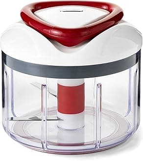 Zyliss E910015 Easy Pull Food Processor | 750ml Capacity | Plastic/Stainless Steel | White/Red | Manual Handheld Food Chopper/Slicer/Blender With Pull Cord | Dishwasher Safe | 5 Year Guarantee