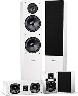 Fluance Elite High Definition Surround Sound Home Theater 5.0 Channel Speaker System Including Floorstanding Towers, Center Channel and Rear Surround Speakers - White (SXHTBWH)