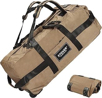 STOVER80L Rolling Duffel Bag with Wheels, Extra Large 31 Inch Durable Travel Duffle Bag- Rugged, Collapsible, Rollable Design w/Shoulder Straps- Use as Luggage or Backpack for Men/Women (Tan)