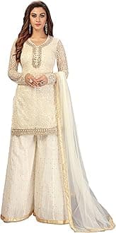 TRENDMALLS Women's Cotton Embroidery Salwar Suit Set Kurta Sharara with Dupatta Kurta Palazzo Set Stitched Ready To Wear