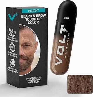 VOLT Grooming Temporary Instant Beard Color for Men, Quick Drying Plant-Based Brush On Beard, Hair, Mustache & Eyebrow Color, Safe for Sensitive Skin, Mud Brown, 1 Pack, Up to 35 Applications