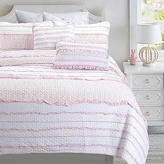 Cozy Line Home Fashions Pink Princess Ruffle Cotton Bedding Quilt Set, Reversible Coverlet, Bedspread (Pink Princess, Full/Queen - 3 Piece)