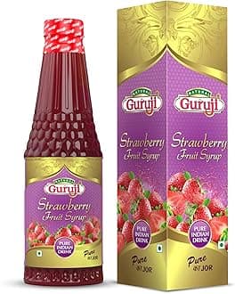 Jai Guruji Strawberry Fruit Syrup Sharbat, Instant Refreshing Drink For Summer (Mix with milk Only) 750ml