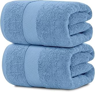 White Classic Luxury Bath Sheet Towels Extra Large | Highly Absorbent Hotel spa Collection Bathroom Towel | 35x70 Inch | 2 Pack (Light Blue)