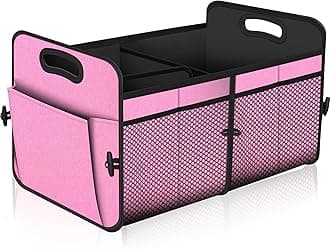Femuar Car Trunk Organizer,Car Storage Organizer with 72L Large Capacity Waterproof Collapsible and 11 Pockets,Trunk Organizer for Car Suv/Jeep/Sedan, Large Size, Pink